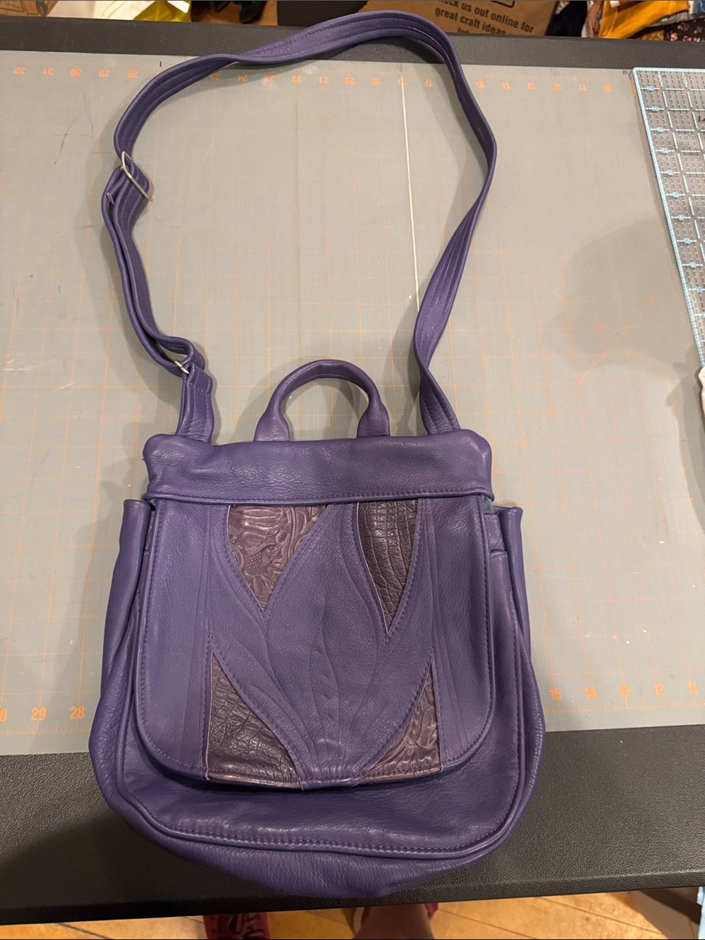 Carol Caron Leather Handmade Purple Leather Crossbody Tote Bag